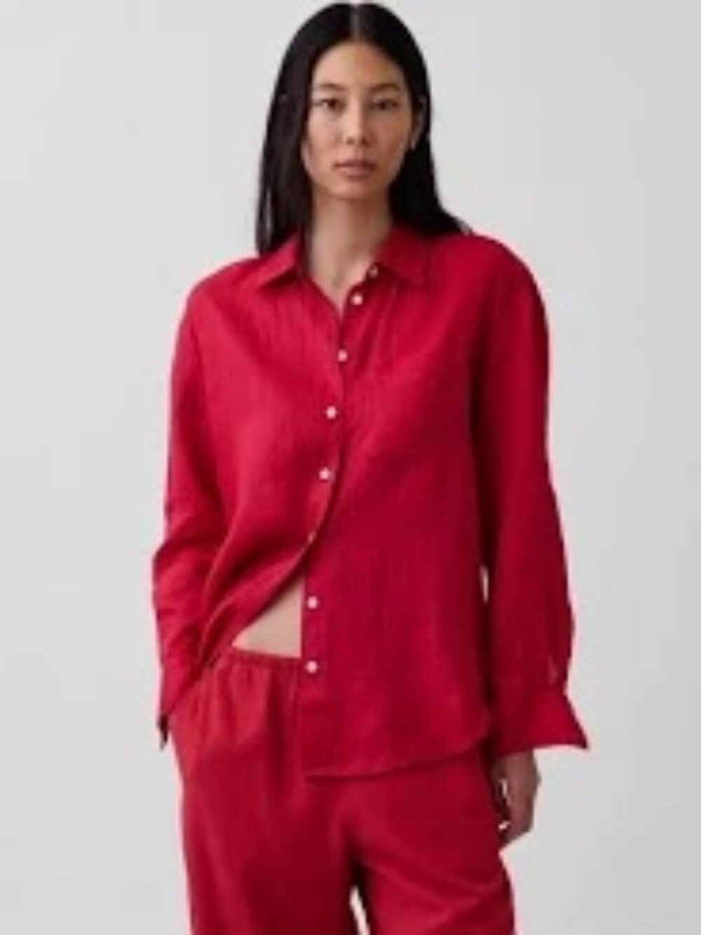 GAP 100% Linen Oversized Shirt, Red, NWT, Petite Medium